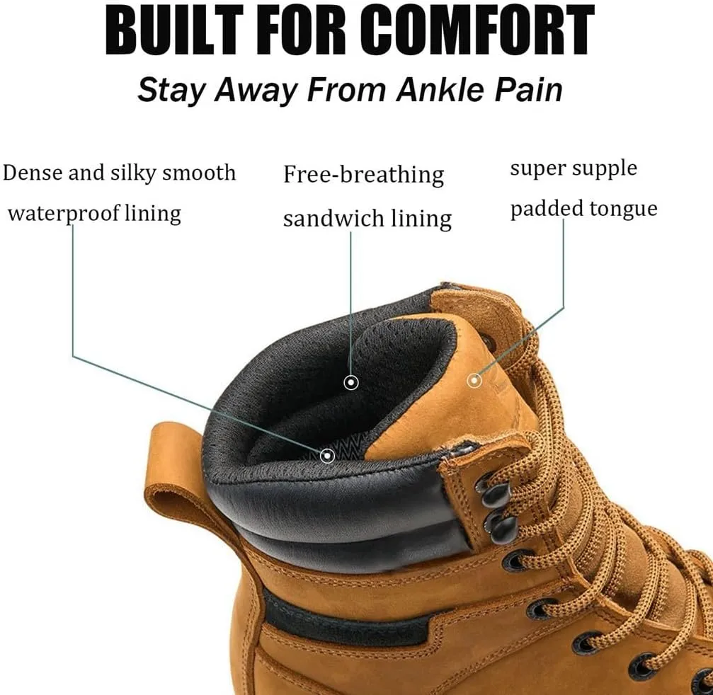Men 8" Soft Toe Waterproof Work Boots,EH Construction Industrial Safety Leather, Lace Up Moc Toe Work Boot, Goodyear Welt Oil/Slip Resistant Comfortable Outsole, zapatos de trabajo para hombre