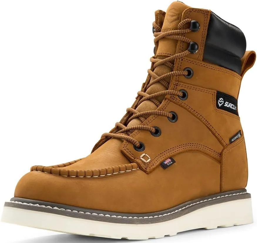 Men 8" Soft Toe Waterproof Work Boots,EH Construction Industrial Safety Leather, Lace Up Moc Toe Work Boot, Goodyear Welt Oil/Slip Resistant Comfortable Outsole, zapatos de trabajo para hombre