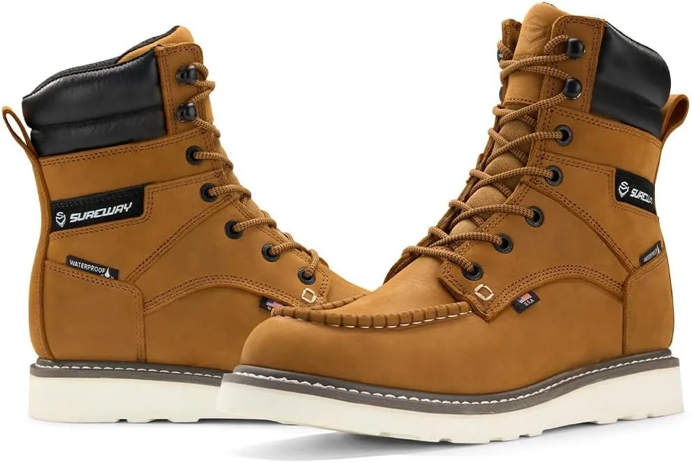 Men 8" Soft Toe Waterproof Work Boots,EH Construction Industrial Safety Leather, Lace Up Moc Toe Work Boot, Goodyear Welt Oil/Slip Resistant Comfortable Outsole, zapatos de trabajo para hombre