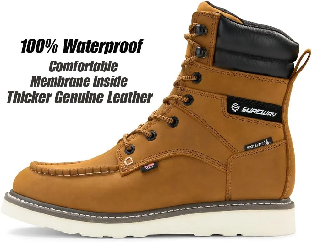 Men 8" Soft Toe Waterproof Work Boots,EH Construction Industrial Safety Leather, Lace Up Moc Toe Work Boot, Goodyear Welt Oil/Slip Resistant Comfortable Outsole, zapatos de trabajo para hombre