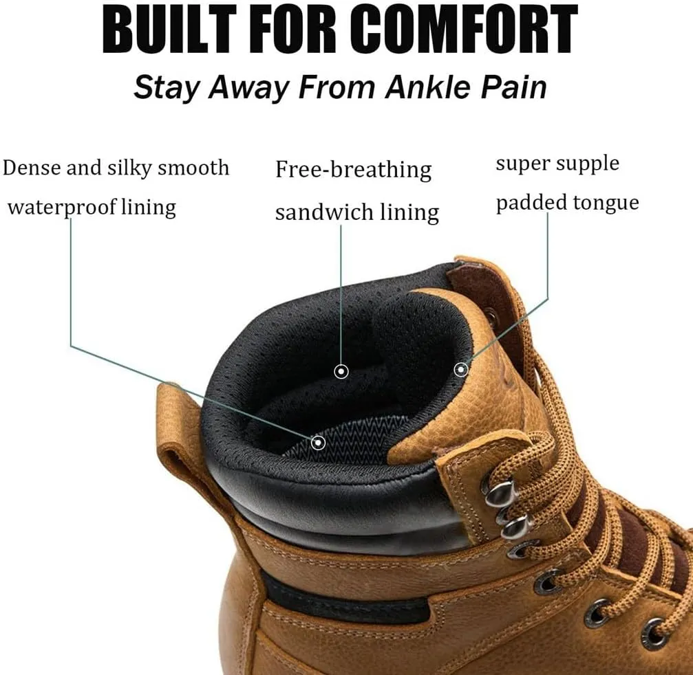 Men 8" Soft Toe Waterproof Work Boots,EH Construction Industrial Safety Leather, Lace Up Moc Toe Work Boot, Goodyear Welt Oil/Slip Resistant Comfortable Outsole, zapatos de trabajo para hombre