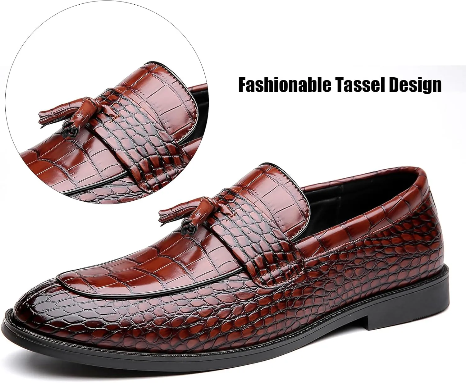 Men's Leather Tassel Business Casual Penny Loafers Slip-On Fashion Luxury Round Toe Dress Shoes for Party Dating Prom Wedding Work