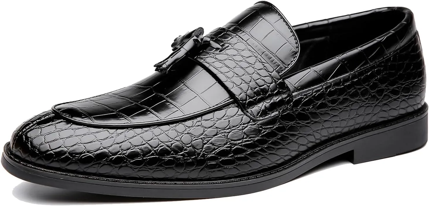 Men's Leather Tassel Business Casual Penny Loafers Slip-On Fashion Luxury Round Toe Dress Shoes for Party Dating Prom Wedding Work