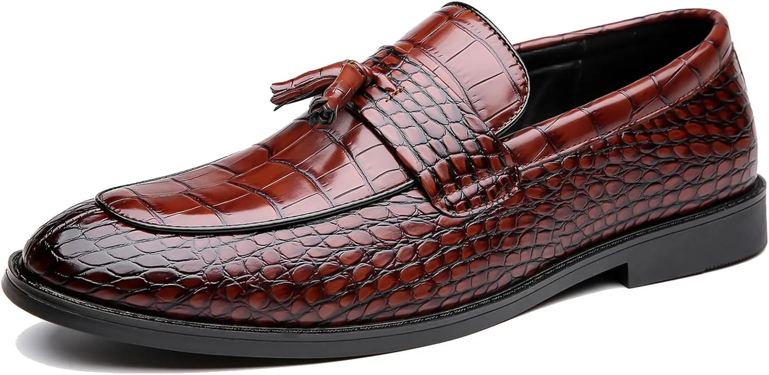 Men's Leather Tassel Business Casual Penny Loafers Slip-On Fashion Luxury Round Toe Dress Shoes for Party Dating Prom Wedding Work