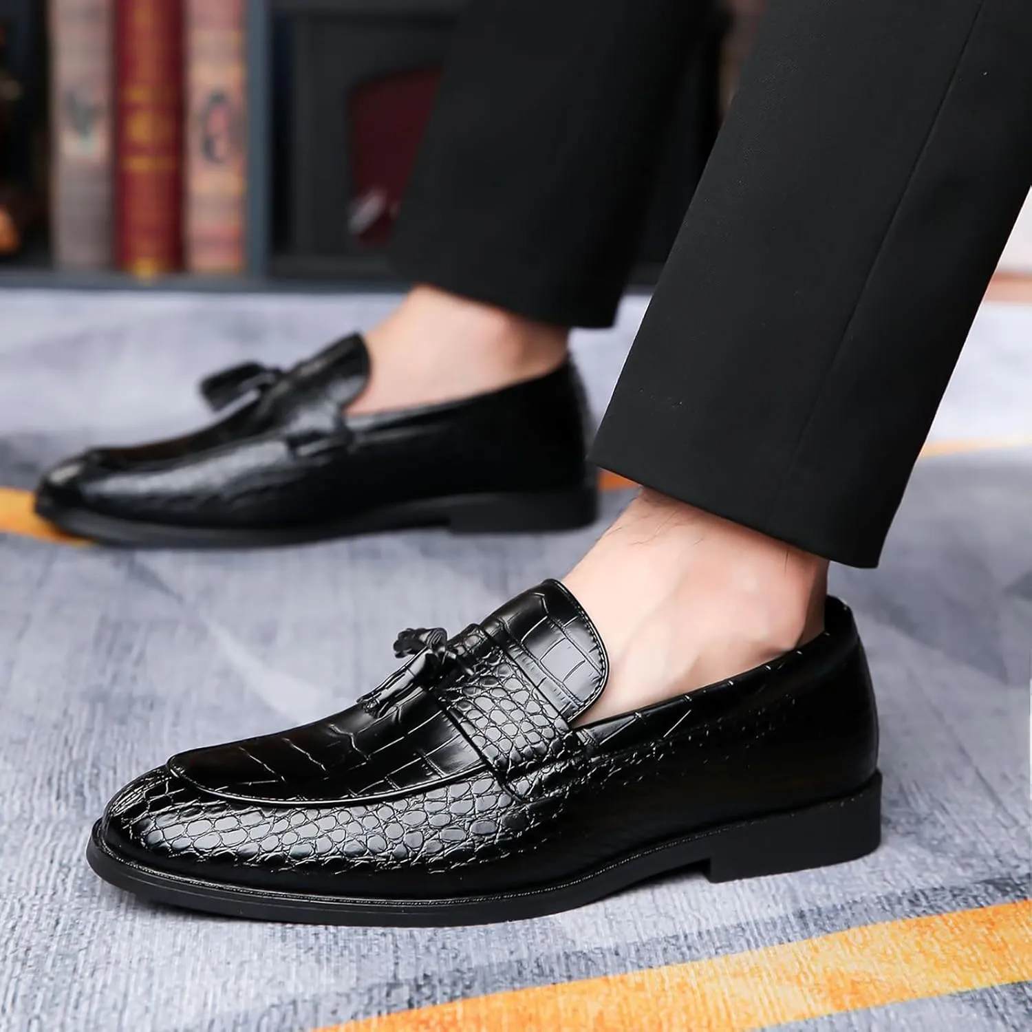 Men's Leather Tassel Business Casual Penny Loafers Slip-On Fashion Luxury Round Toe Dress Shoes for Party Dating Prom Wedding Work