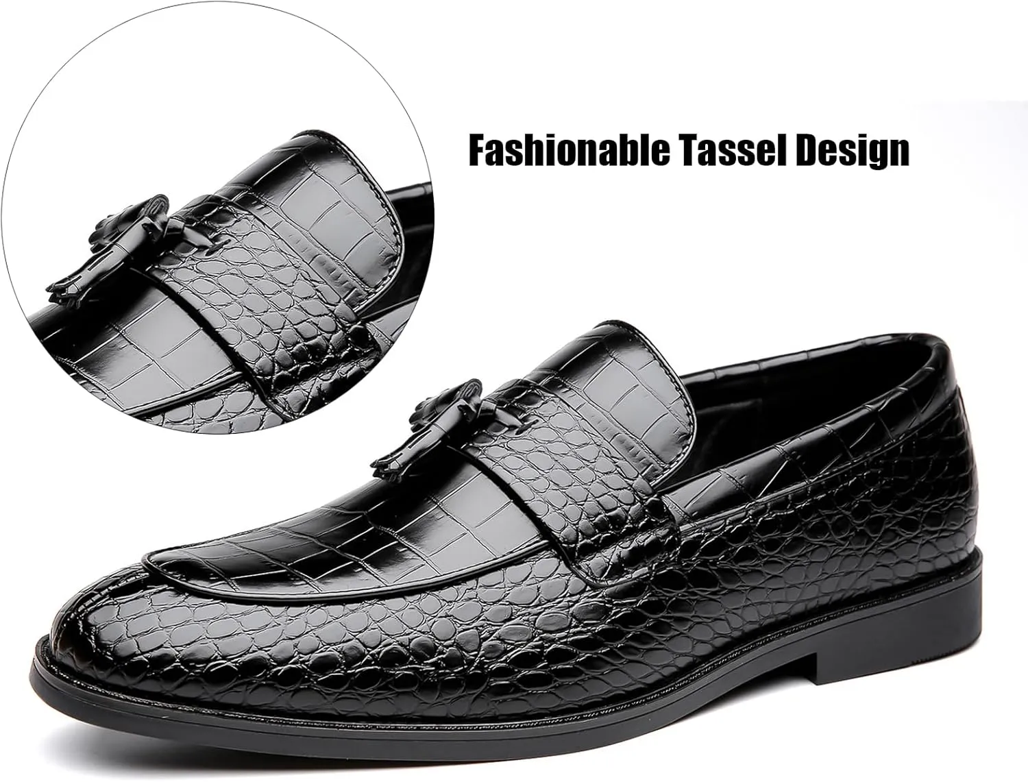 Men's Leather Tassel Business Casual Penny Loafers Slip-On Fashion Luxury Round Toe Dress Shoes for Party Dating Prom Wedding Work