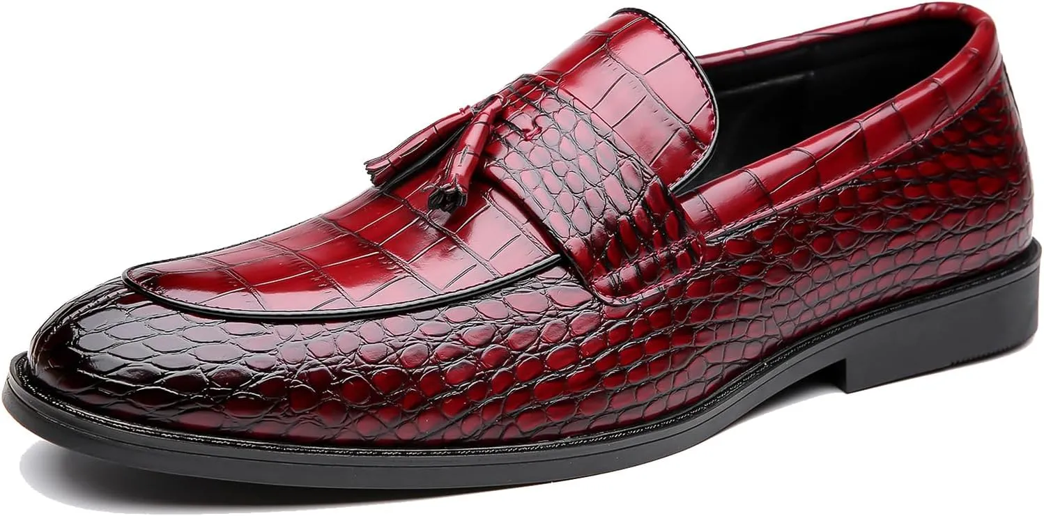 Men's Leather Tassel Business Casual Penny Loafers Slip-On Fashion Luxury Round Toe Dress Shoes for Party Dating Prom Wedding Work