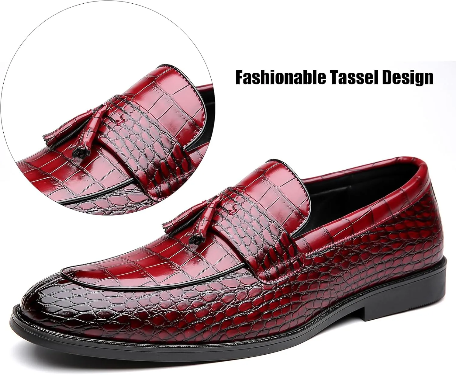 Men's Leather Tassel Business Casual Penny Loafers Slip-On Fashion Luxury Round Toe Dress Shoes for Party Dating Prom Wedding Work