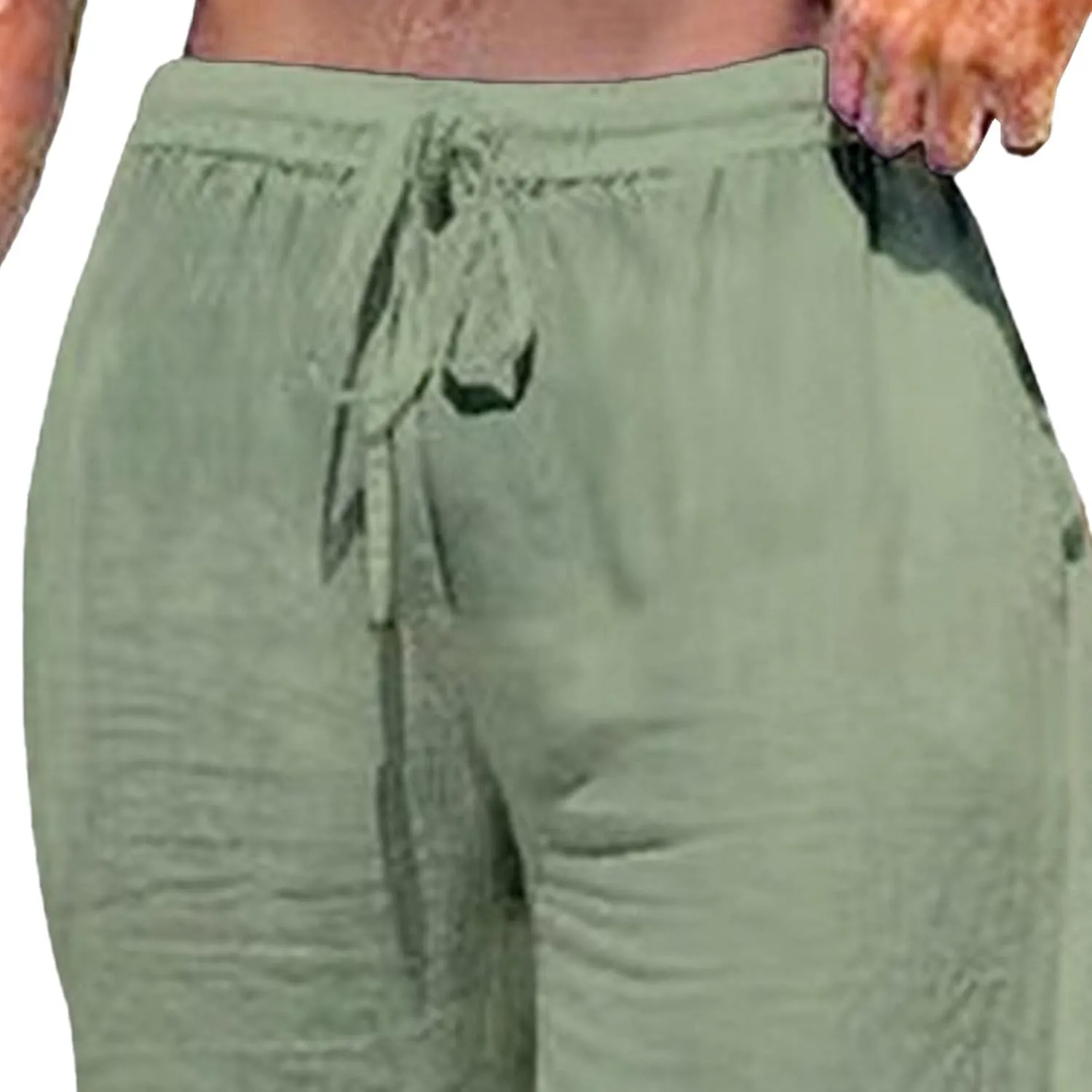 Men's Loose Fit Straight Leg Summer Pants Drawstring Cotton Linen Solid Trousers Casual Comfort Beach Sweatpants