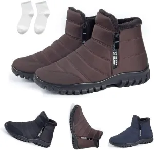 Men's Waterproof Warm Cotton Zipper Snow Ankle Boots, Winter Warm Slip on Thick Plush Booties Waterproof Snow Boots