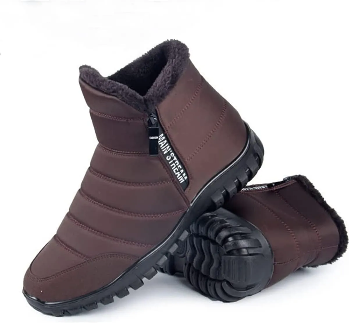 Men's Waterproof Warm Cotton Zipper Snow Ankle Boots, Winter Warm Slip on Thick Plush Booties Waterproof Snow Boots