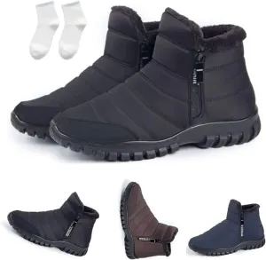 Men's Waterproof Warm Cotton Zipper Snow Ankle Boots, Winter Warm Slip on Thick Plush Booties Waterproof Snow Boots