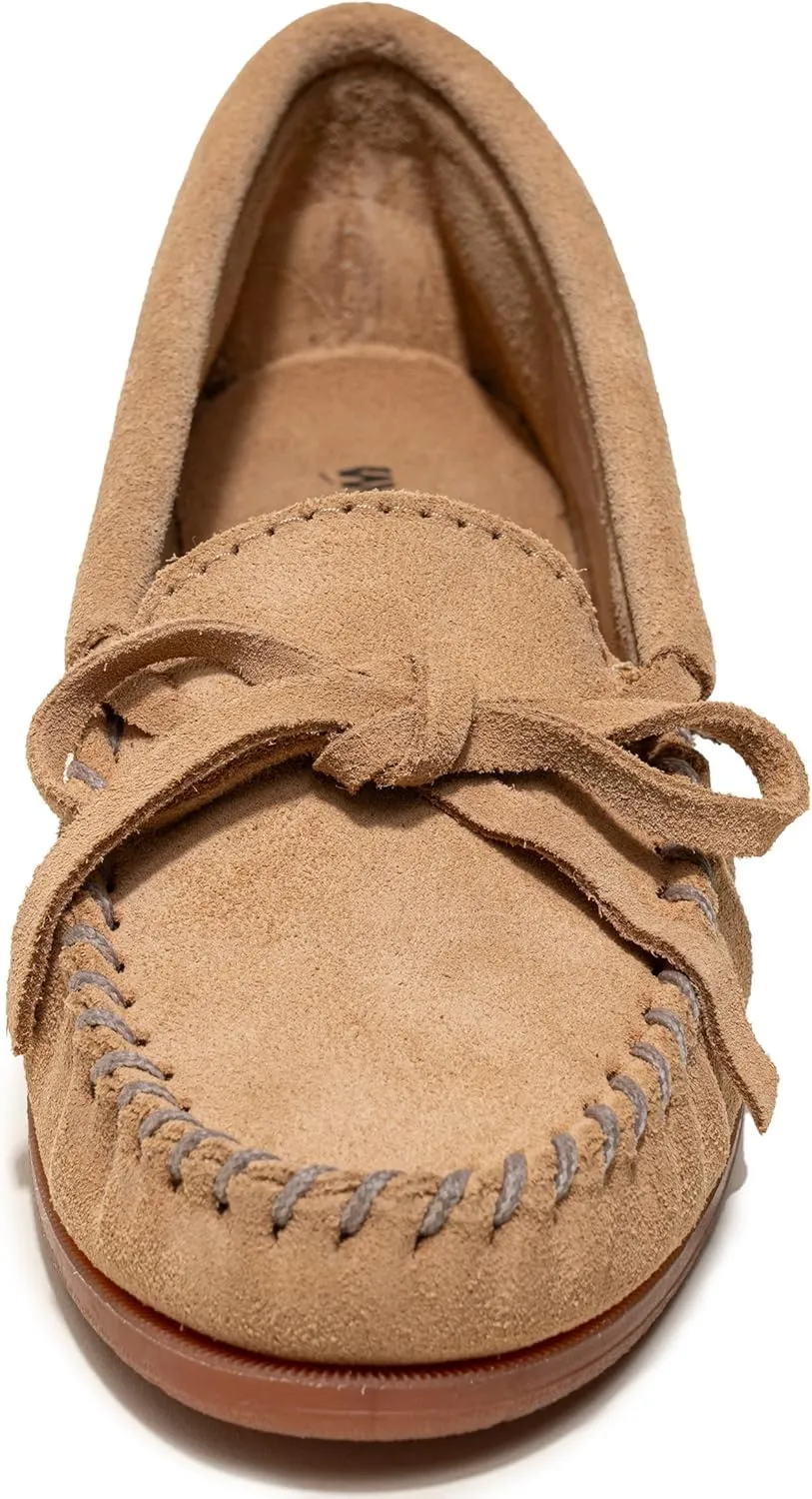Minnetonka Womens Tie Slip On Moccasins for Women, Classic Leather Loafer Silhouette, Cushioned Footbed