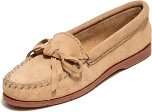 Minnetonka Womens Tie Slip On Moccasins for Women, Classic Leather Loafer Silhouette, Cushioned Footbed