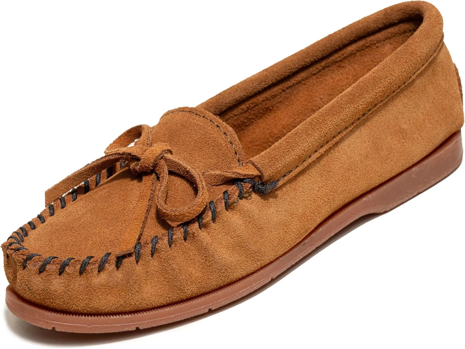 Minnetonka Womens Tie Slip On Moccasins for Women, Classic Leather Loafer Silhouette, Cushioned Footbed
