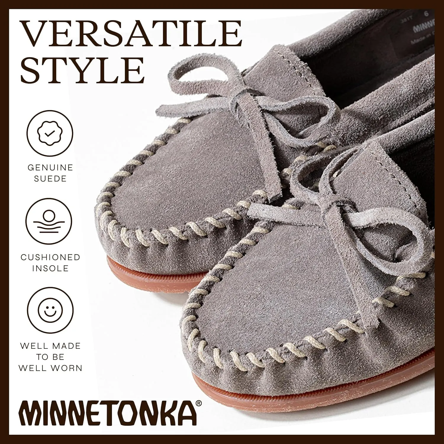 Minnetonka Womens Tie Slip On Moccasins for Women, Classic Leather Loafer Silhouette, Cushioned Footbed