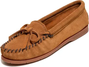 Minnetonka Womens Tie Slip On Moccasins for Women, Classic Leather Loafer Silhouette, Cushioned Footbed