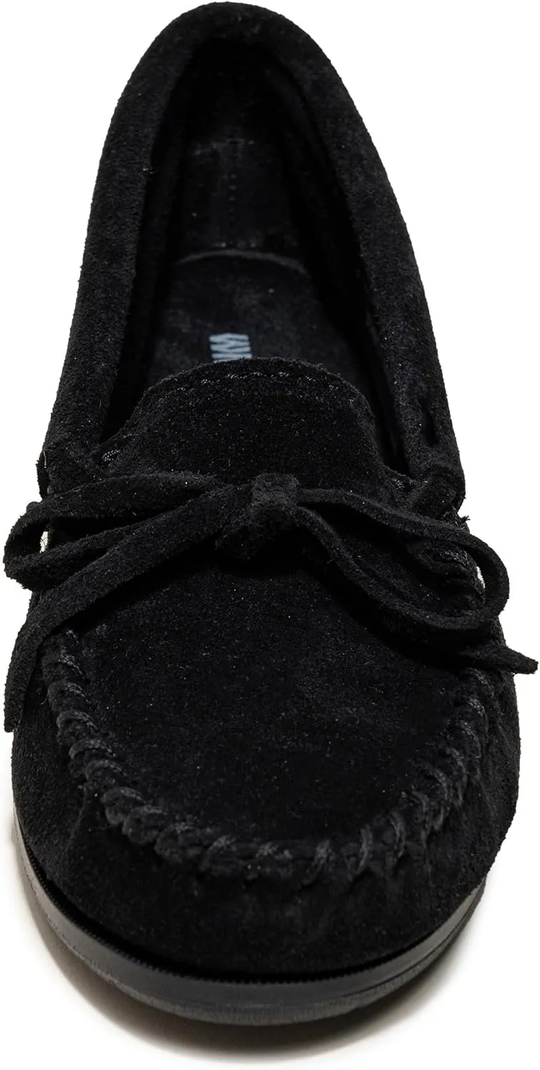 Minnetonka Womens Tie Slip On Moccasins for Women, Classic Leather Loafer Silhouette, Cushioned Footbed