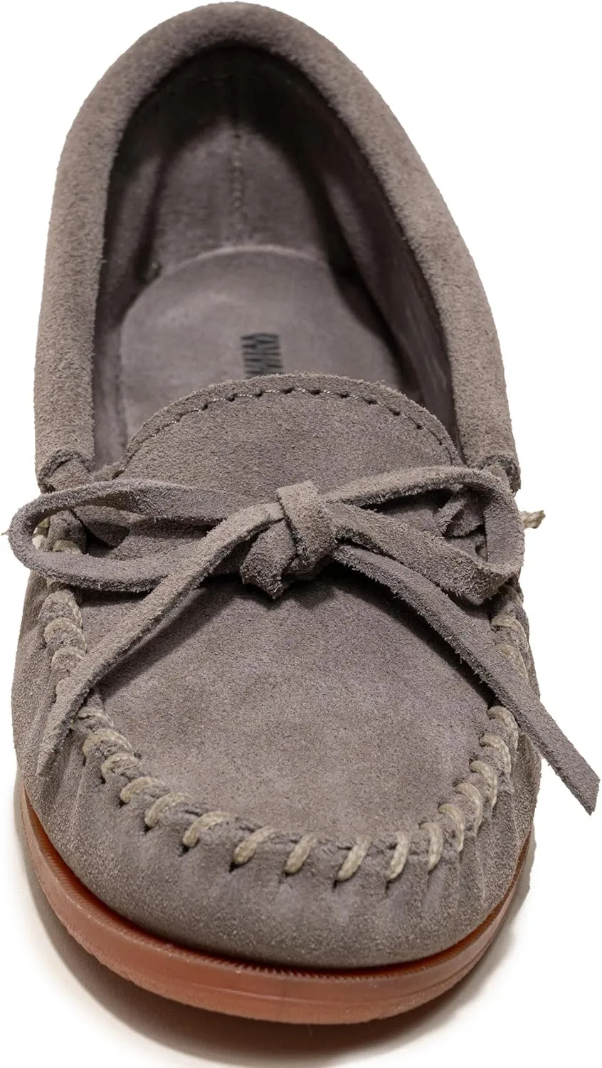 Minnetonka Womens Tie Slip On Moccasins for Women, Classic Leather Loafer Silhouette, Cushioned Footbed