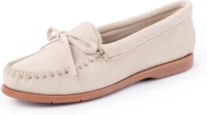 Minnetonka Womens Tie Slip On Moccasins for Women, Classic Leather Loafer Silhouette, Cushioned Footbed