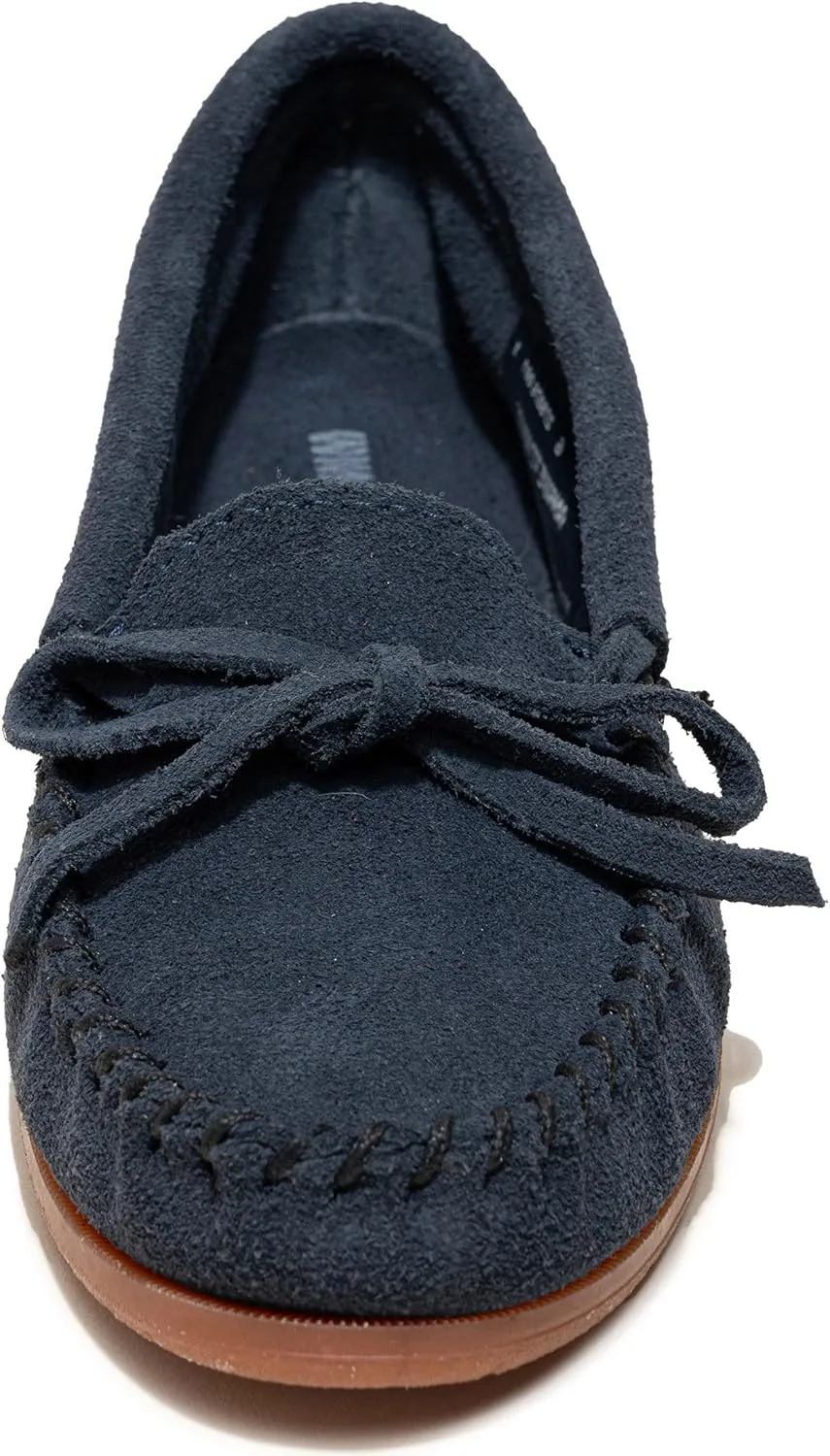 Minnetonka Womens Tie Slip On Moccasins for Women, Classic Leather Loafer Silhouette, Cushioned Footbed