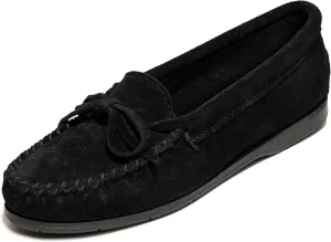 Minnetonka Womens Tie Slip On Moccasins for Women, Classic Leather Loafer Silhouette, Cushioned Footbed