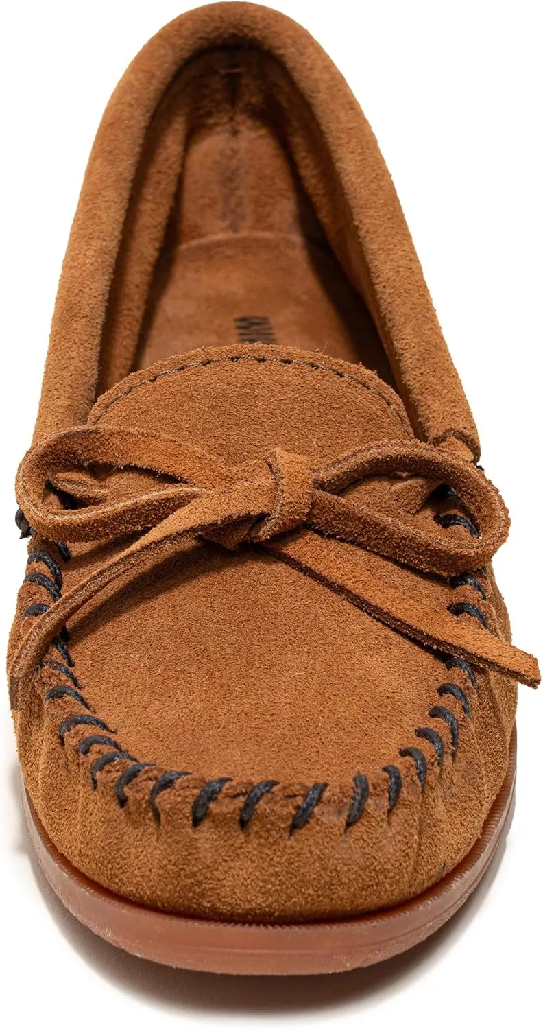 Minnetonka Womens Tie Slip On Moccasins for Women, Classic Leather Loafer Silhouette, Cushioned Footbed
