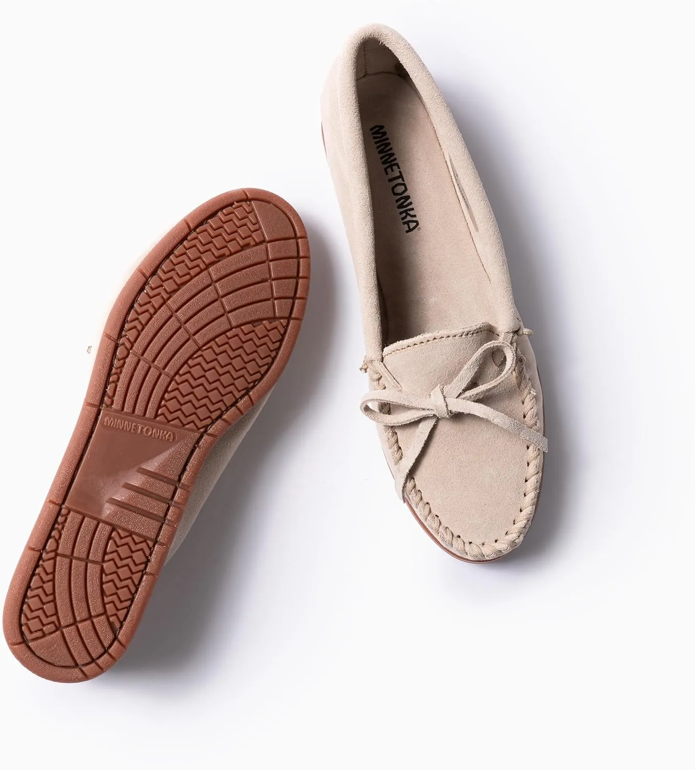 Minnetonka Womens Tie Slip On Moccasins for Women, Classic Leather Loafer Silhouette, Cushioned Footbed