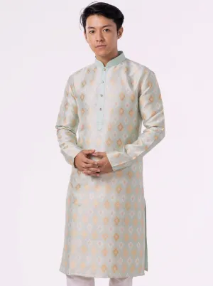 Mint Green Printed Jacquard Kurta | The Kurta Company