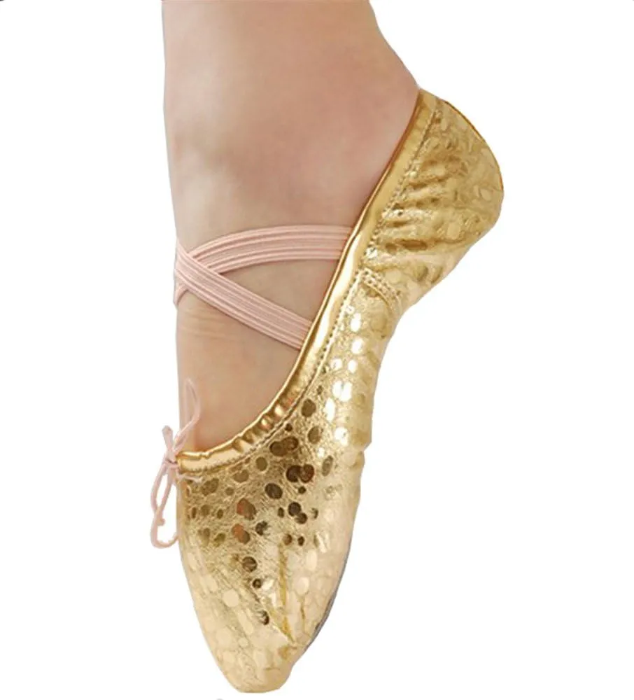 missfiona Womens PU Leather Ballet Slippers Dance Shoes Split Sole Belly Flat Adult Dance Trainers