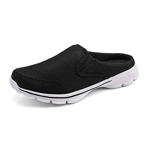 MizHome Men's Open Back Sneaker Clogs Knit Mules Shoes Lightweight Breathable Slippers Black 9.5