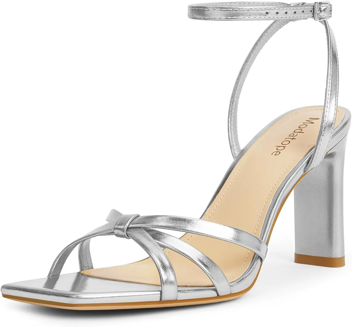 Modatope Strappy Heels for Women Square Open Toe Chunky High Heels Ankle Strap Heeled Sandals Comfort Dress Party Womens Sandals
