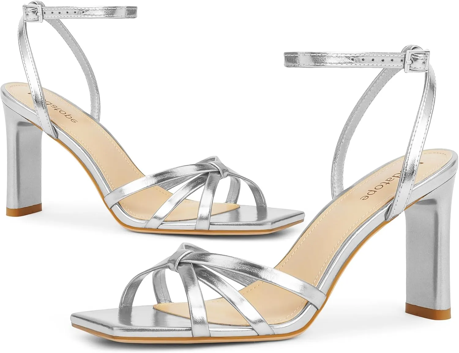 Modatope Strappy Heels for Women Square Open Toe Chunky High Heels Ankle Strap Heeled Sandals Comfort Dress Party Womens Sandals