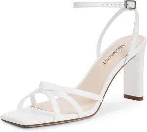 Modatope Strappy Heels for Women Square Open Toe Chunky High Heels Ankle Strap Heeled Sandals Comfort Dress Party Womens Sandals