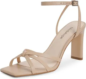 Modatope Strappy Heels for Women Square Open Toe Chunky High Heels Ankle Strap Heeled Sandals Comfort Dress Party Womens Sandals