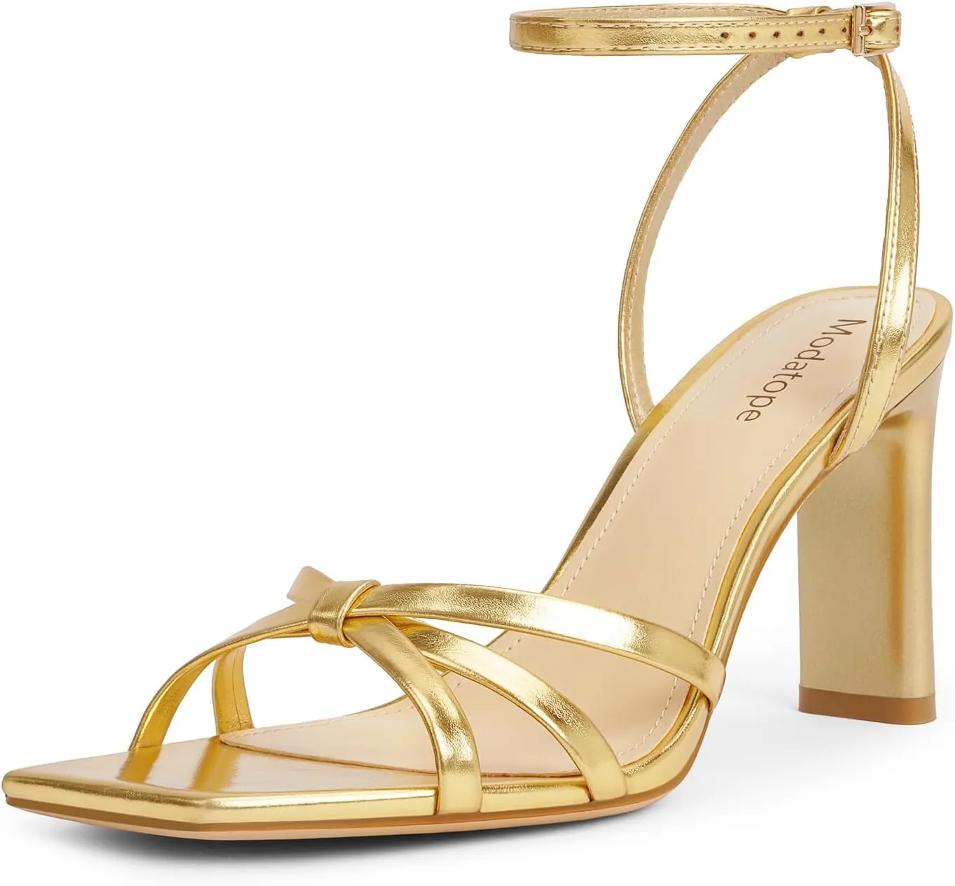 Modatope Strappy Heels for Women Square Open Toe Chunky High Heels Ankle Strap Heeled Sandals Comfort Dress Party Womens Sandals