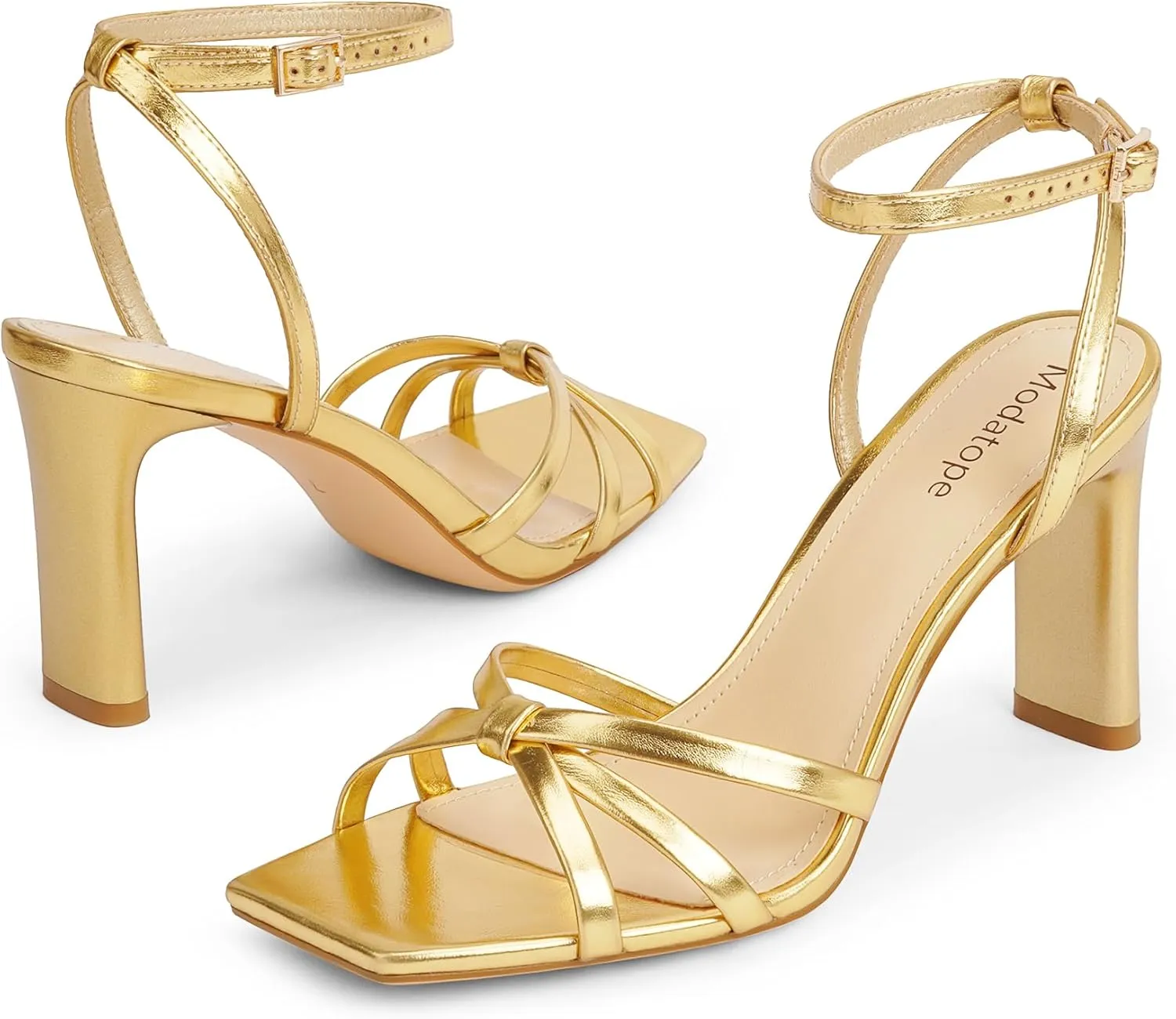 Modatope Strappy Heels for Women Square Open Toe Chunky High Heels Ankle Strap Heeled Sandals Comfort Dress Party Womens Sandals