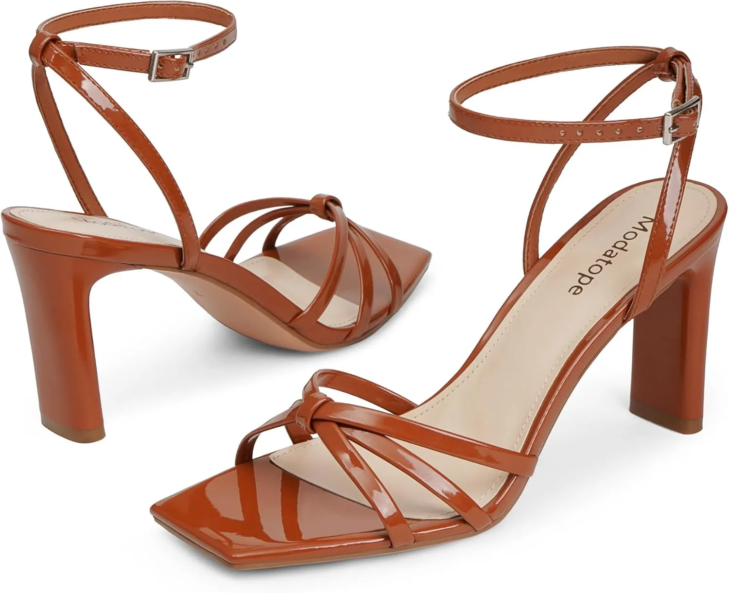 Modatope Strappy Heels for Women Square Open Toe Chunky High Heels Ankle Strap Heeled Sandals Comfort Dress Party Womens Sandals