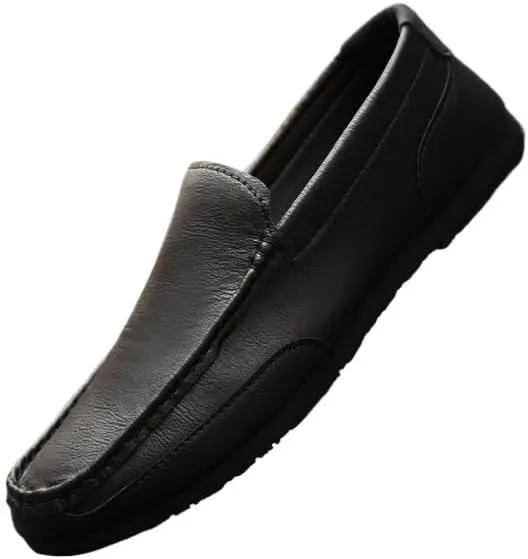 New Men's Loafers Round Toe Vegan Leather Loafer Shoes Flexible Flat Heel Lightweight Walking Prom Slip-ons