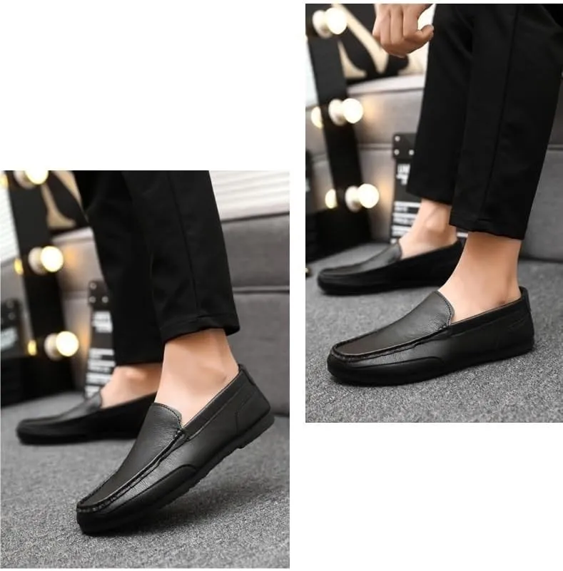 New Men's Loafers Round Toe Vegan Leather Loafer Shoes Flexible Flat Heel Lightweight Walking Prom Slip-ons