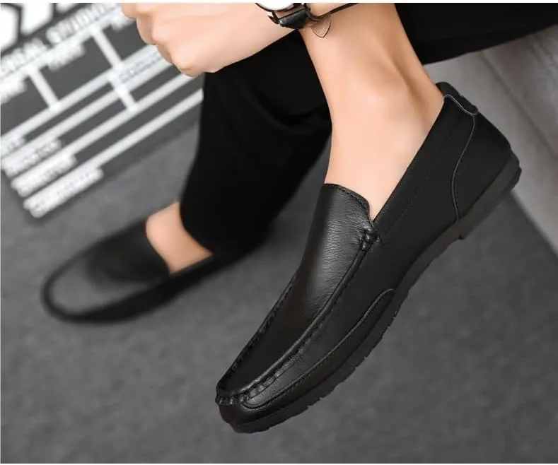 New Men's Loafers Round Toe Vegan Leather Loafer Shoes Flexible Flat Heel Lightweight Walking Prom Slip-ons