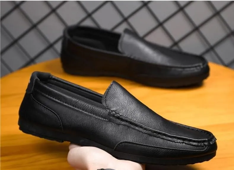 New Men's Loafers Round Toe Vegan Leather Loafer Shoes Flexible Flat Heel Lightweight Walking Prom Slip-ons