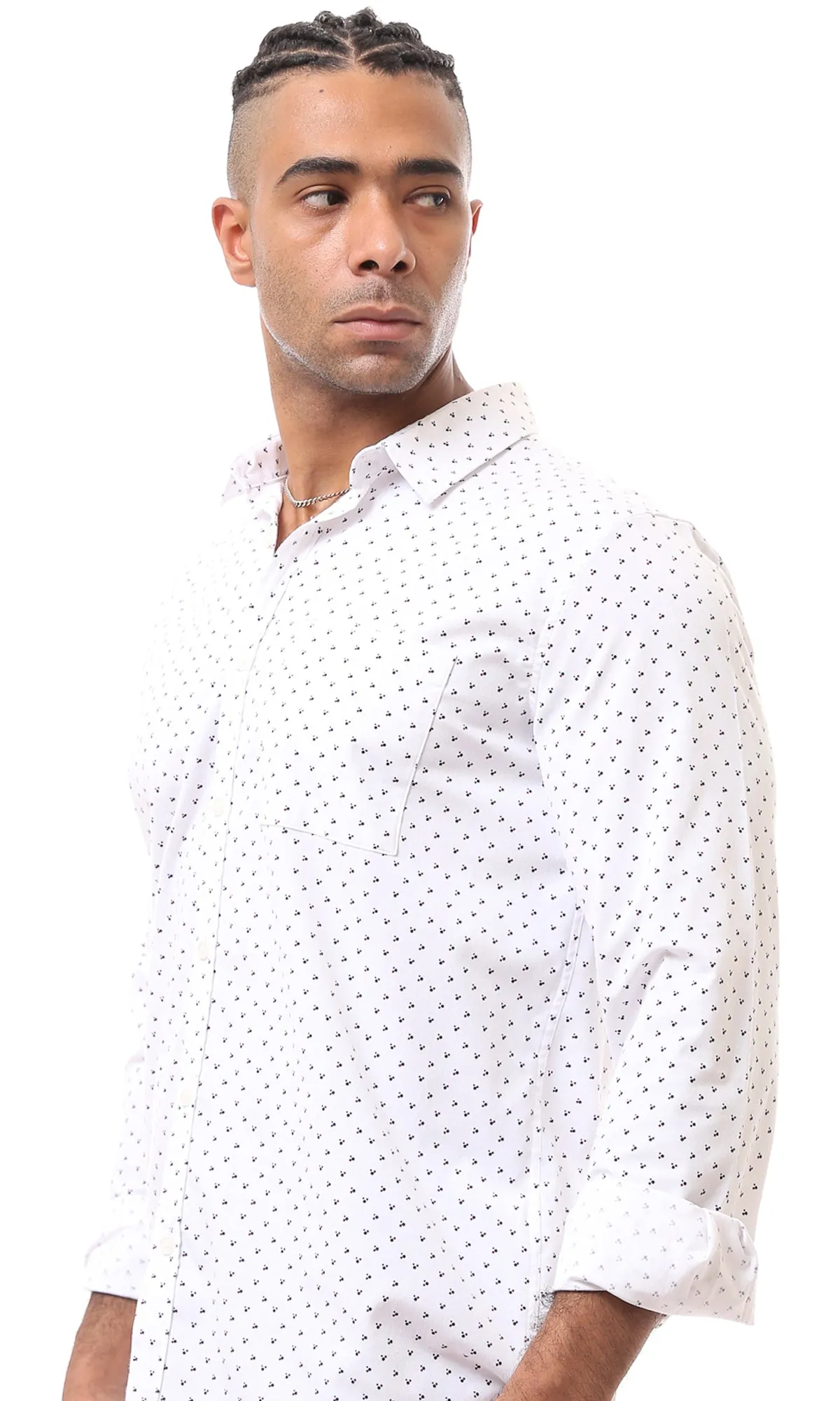 O167933 Patterned Long Sleeves White Casual Shirt