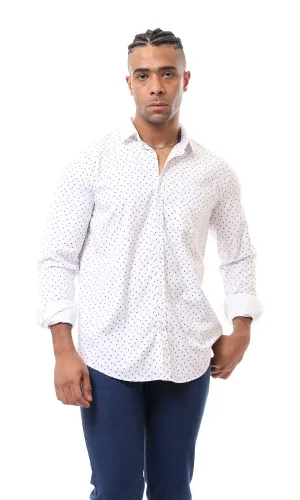 O167933 Patterned Long Sleeves White Casual Shirt