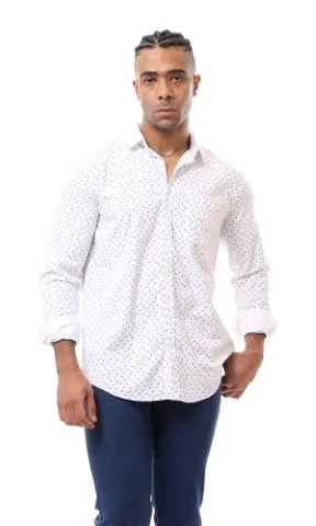 O167933 Patterned Long Sleeves White Casual Shirt