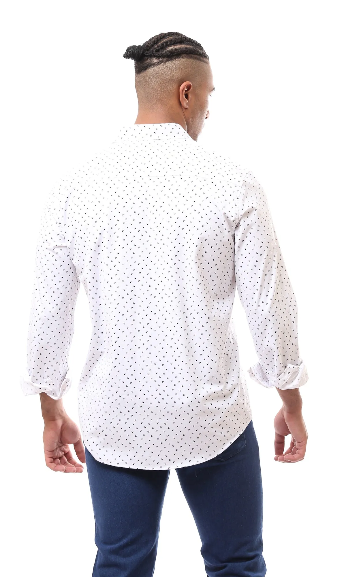 O167933 Patterned Long Sleeves White Casual Shirt