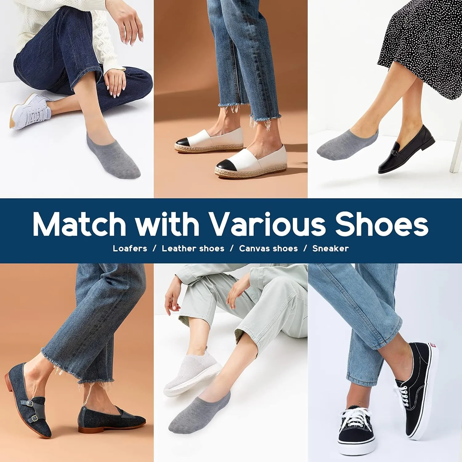 Ordenado Women's No Show Socks 6-9 Pairs Casual Thin Non Slip Flat Boat Line No Show Socks