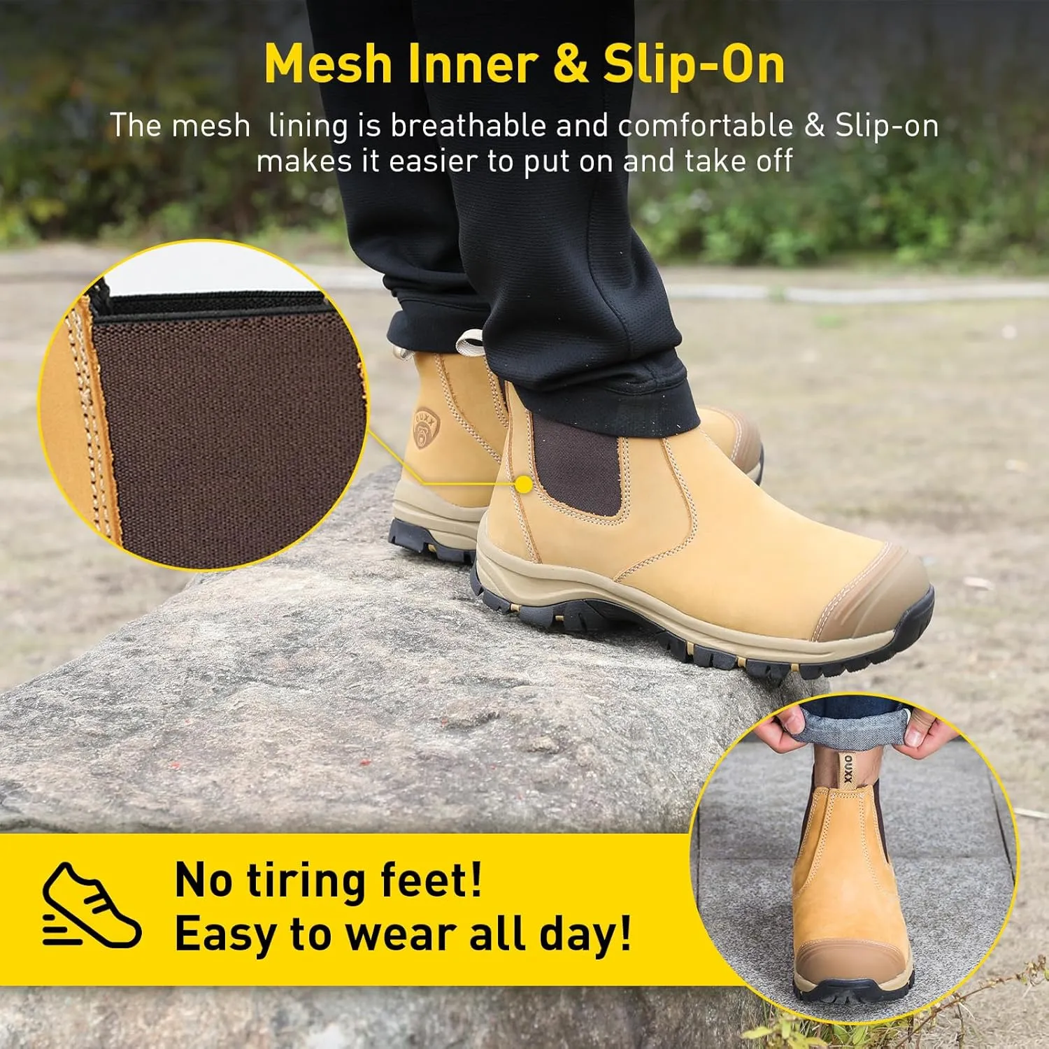 OUXX Steel Toe Chelsea Work Boots for Men  Slip-On Safety Boot, Waterproof Leather, Slip-Resistant Sole, Kevlar Puncture-Proof Midsole, ASTM F2413-18 EH Rated