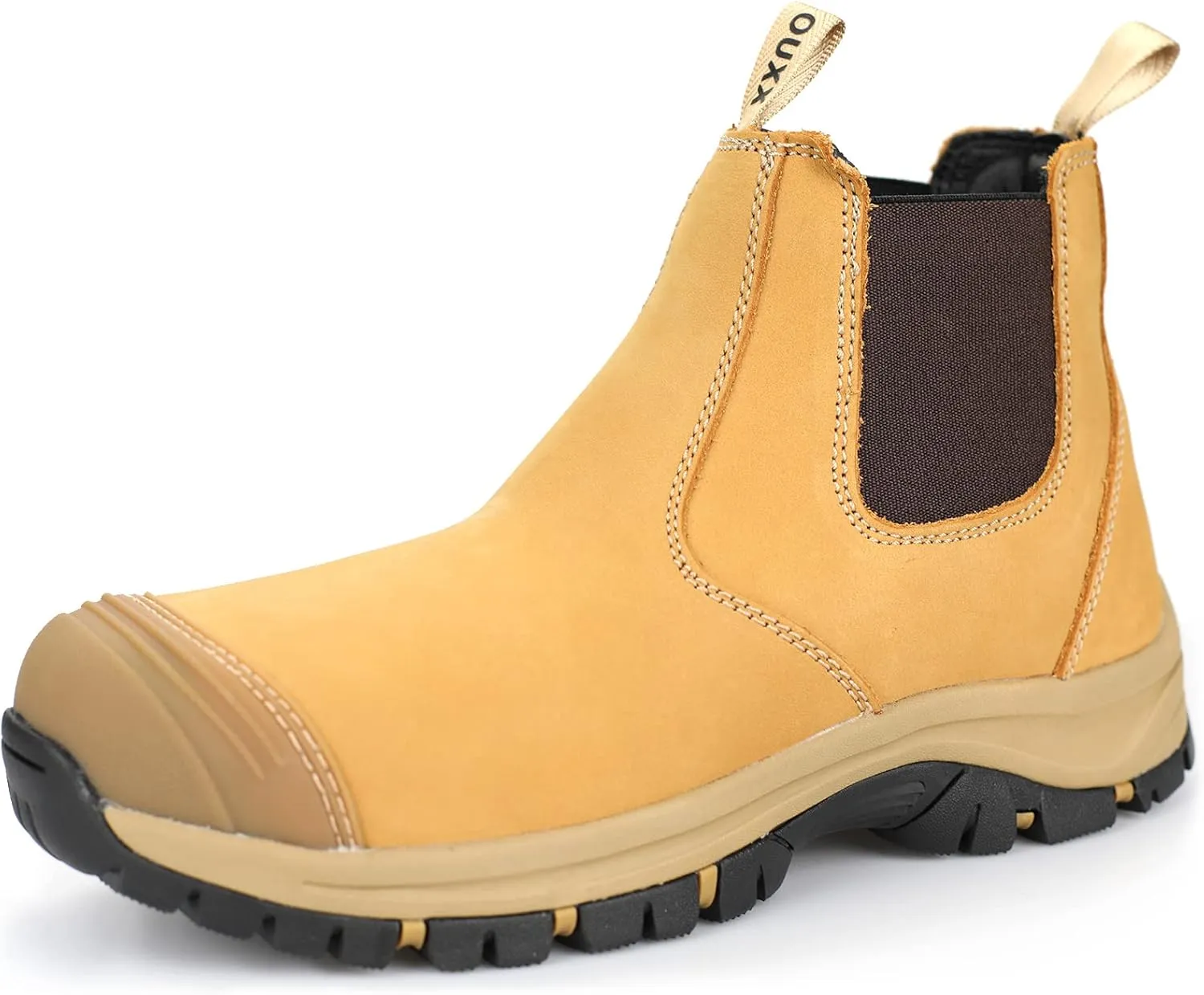 OUXX Steel Toe Chelsea Work Boots for Men  Slip-On Safety Boot, Waterproof Leather, Slip-Resistant Sole, Kevlar Puncture-Proof Midsole, ASTM F2413-18 EH Rated