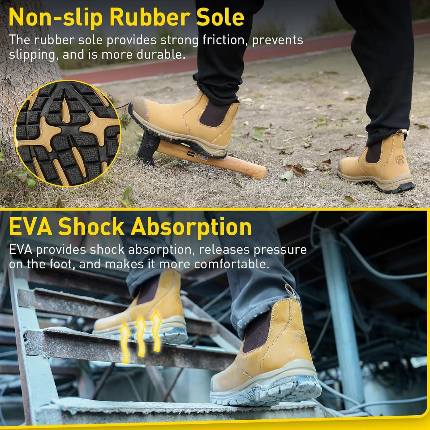 OUXX Steel Toe Chelsea Work Boots for Men  Slip-On Safety Boot, Waterproof Leather, Slip-Resistant Sole, Kevlar Puncture-Proof Midsole, ASTM F2413-18 EH Rated